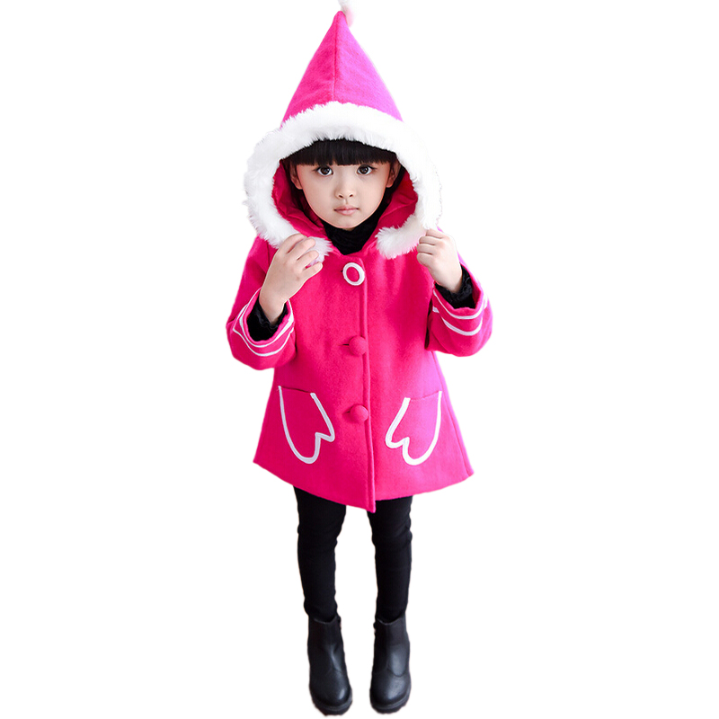 Buenos Ninos 2015 Fashion Baby Girls Winter Hooded Woolen Coats Children Kids Full Sleeved Long Rosy Outerwear