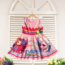 2016 New Fashion Summer Baby Girls Dress Elsa Anna Dress Girls Printing Sleeveless Girl Party Dress For 4-12 Years Hot Sale
