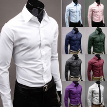 Men Classic Solid Color Formal Business Shirt Long Sleeve Wedding Casual Suits MENHM0014