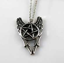 2015 Fashion Antique Silver Supernatural Necklace Pentagram Pendant Castiel Wings Angel Wicca US SELLER Jewelry AE02043
