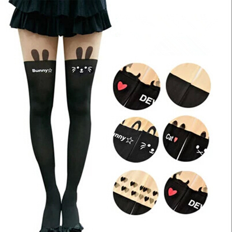 2015 Styles New Harajuku Women Pantyhose Stocking Sexy Personality Bow Heart Stitching Knee Boots Nylon Tights