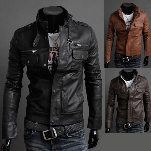 Popular Mens Fashion Faux Leather Jackets Designer Casual-Buy