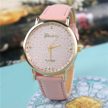 2015 nueva alta calidad de moda Faux banda de cuero reloj decoración relojes de flores elegante Casual cuarzo analógico reloj de pulsera