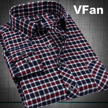 VFan Flannel Men Plaid Shirts 2014 New Autumn Luxury Slim Long Sleeve Brand Formal Business Fashion