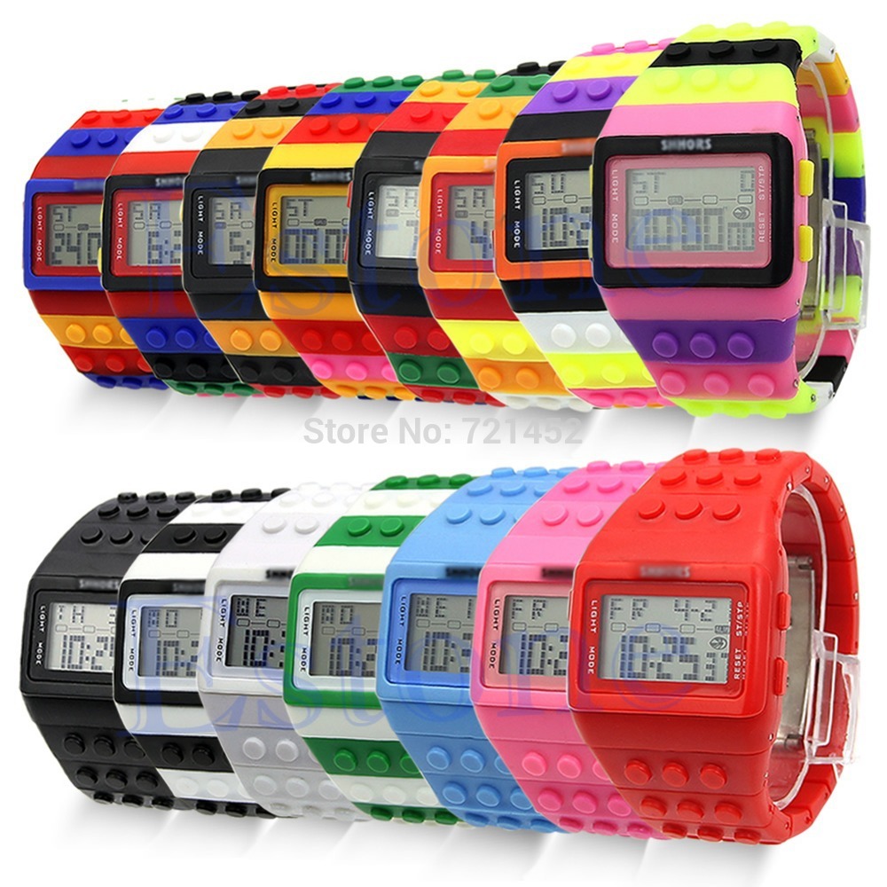 L155 Free Shipping Hot Rubber Unisex Multicolor Digital LED Date Day Rainbow Band Block Sport Watch