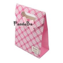 Pink font b Tartan b font Paper Gift Bags with Ribbon Bowknot 16 5x12 5x5 6cm