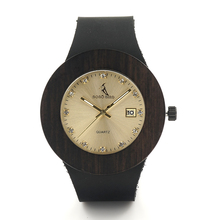 2016 New Women Wooden Case Diamond Dail Watch Causal Round Wristwatch Quartz Movement with Soft Genuine Leather Strap watch