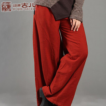 Jiqiuguer Original Brand Womens Winter Linen Cotton Pants Elastic Waist Wide Leg Pants Trousers Casual Long Pants With Pockets
