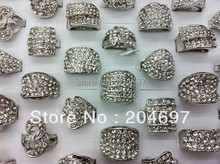 Mixed 25pcs Bulk Wholesale Fashion Jewelry Ring Rhodium Plated Crystal Rhinestone Wedding Rings For Women