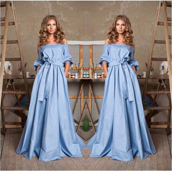 2015 New Arrival Vintage Women summer long maxi Dress Bohemian A-Line Floor-Length Full Length slash neck vestidos festa longo