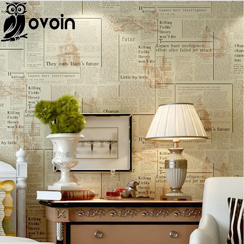 Beige Vintage English Letters Wallpaper Roll PVC Newspaper Wall Paper Home Decor For Bedroom,Living Room,Bathroom Wallcovering