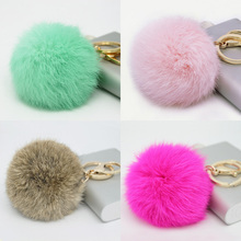Hot Sales 8CM Super Round Metal Key Chain Faux Rabbit Hair Bulb Fur Plush Pom Poms Ball Bag Car Ornaments Pendant Key Ring