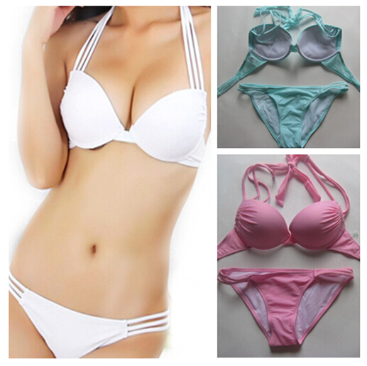 2015 halter top 2Pcs New hot swim bikinis set Bandeau Top Bottom Push Up Sexy women
