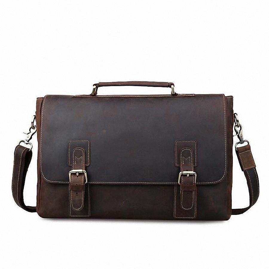 new men 14 inches laptop bags retro100% Genuine leather briefcase bags business handbag Causal Shoulder bags male bag LI-641