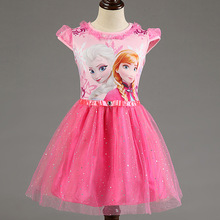 Girl Dress Summer Brand Toddler Girls Clothes Lace Sequins Princess Anna Elsa Dress Snow Queen Halloween Party Role-play Costume