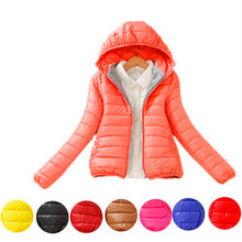 Manteau Femme 2015 New 2XL Winter Jacket Women Warm Ultra Light Down Cotton Jacket Candy Colored Hooded Short Jackets B998