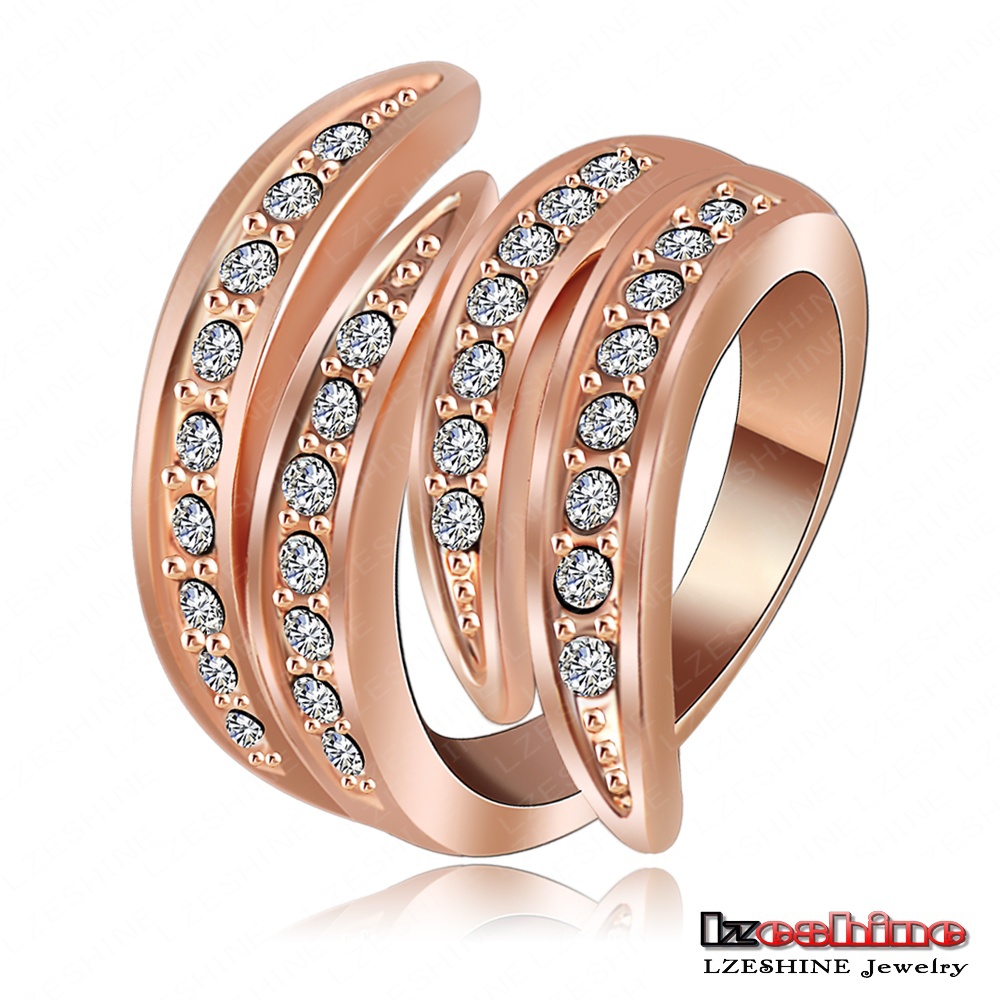LZESHINE Newest Angel s Wing Engagement Rings 18K Rose Gold Plating and Pave Czech Crystals Fashion