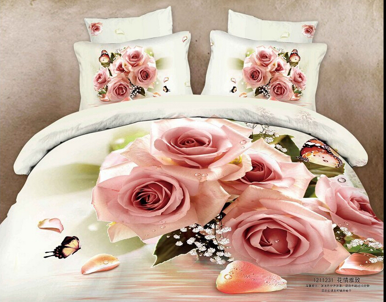 twin full size 3d white comforter sets romantic bedding pink rose flowers girls comforter sets