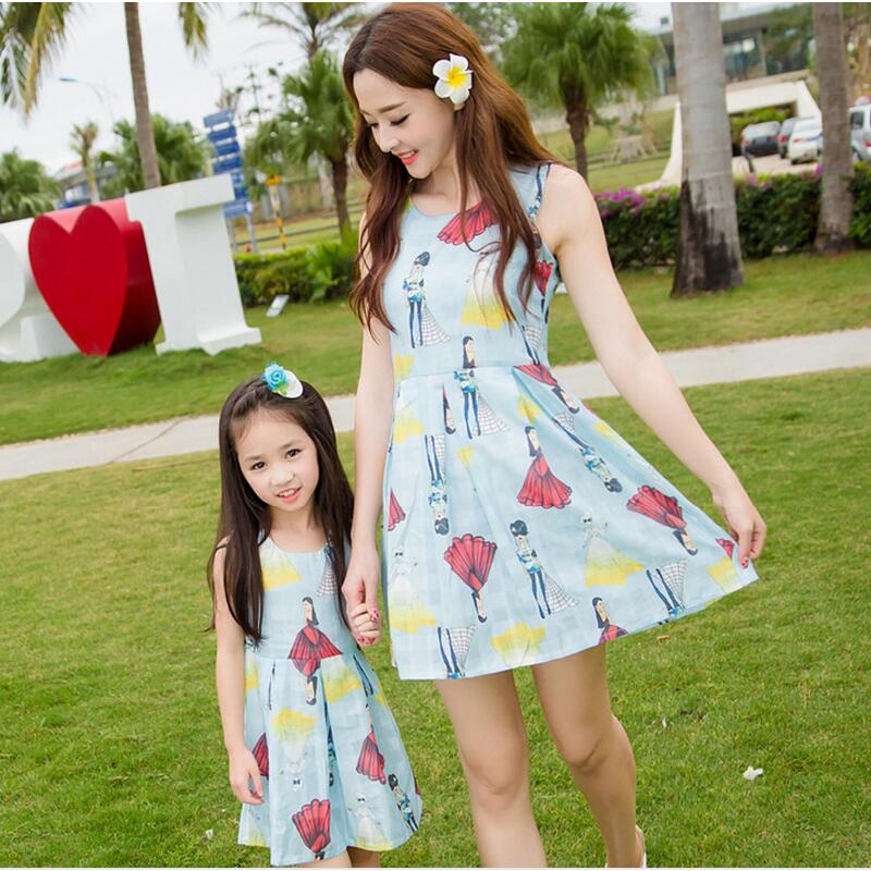 summer 2016 mom and daughter dress font b family b font look girl and mother font