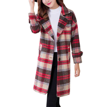England Tartan Plaid New Long Wool Blend Loose Coat Cashmere Lapel Green/Khaki Check Straight Long Overcoat