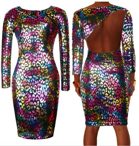 2015 new fashion bodycon women dress leopard backl...