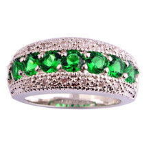 Generous Fashion Lady Round Cut Emerald Quartz 925 Silver Ring Jewelry For Women Size 6 7
