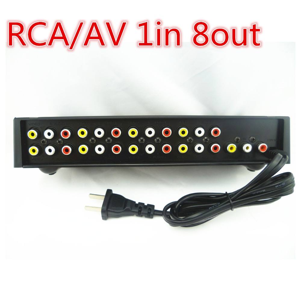 1PCS 8 Ports 1 In 8 Out 8 ways 3 RCA AV Audio Video Splitter Amplifier Box for TV Box HDTV DVD PS3 ree shipping