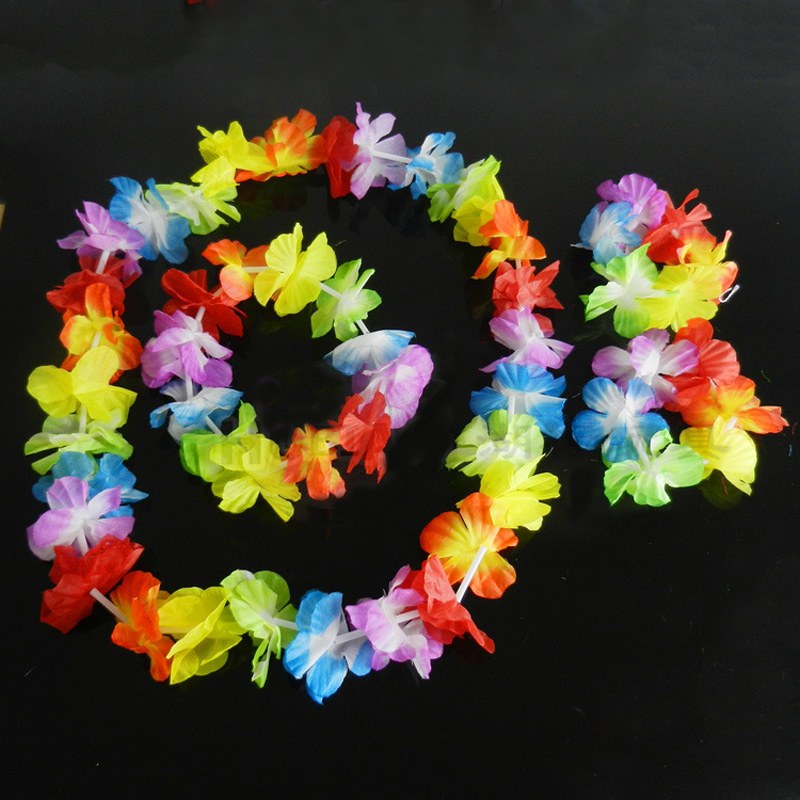 2015 Trendy Hawaiian Set Hula Flower Garland Lei Set Iuau Hula Party Fancy Dress Grass Skirt In