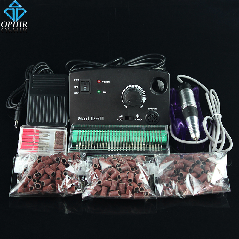 OPHIR30000RPM Black NailDrill Kit PedicureManicure Set with Bits+ Degree Sanding Bands Nail Tools110VUS Plug#KD146BU+163+165-167