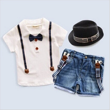 2016 new kids clothing set baby boy cotton t shirt short pants children set for summer boy gentleman clothes fits 2-8T