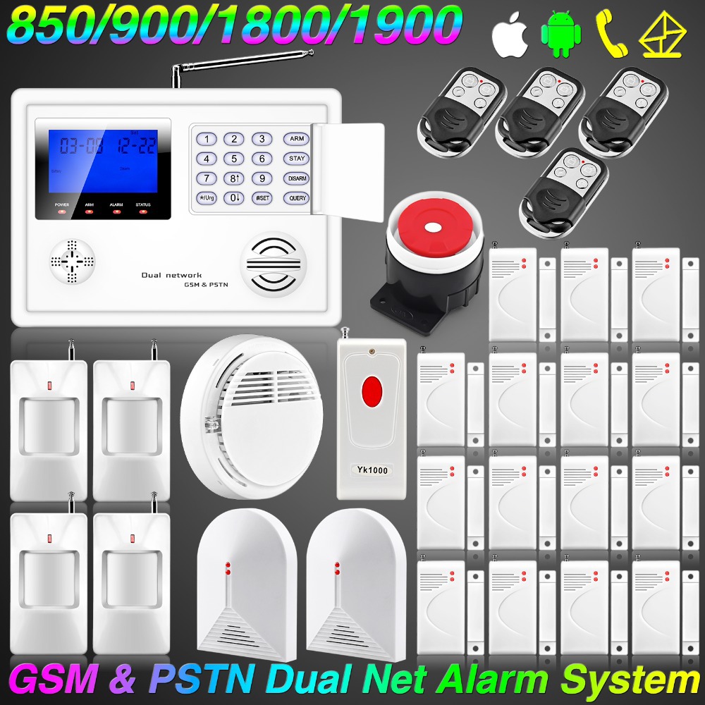 Free shipping!Dual Nets GSM Wireless Home Burglar Alarm Security System Smoke Sensor Voice PIR