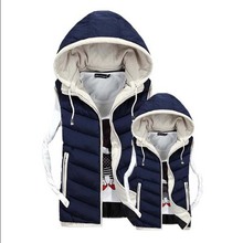 Hot Sale Lovers Brand New Slim Men and Women Vest 2015 Autumn Winter Hooded Cotton Padded Vests 4 Colors 5 Size AE-ME-155