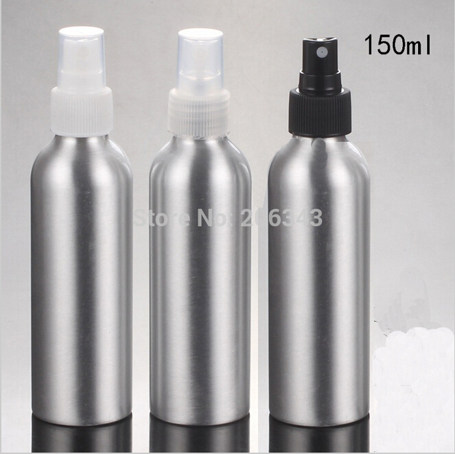 100pcs 150ml Aluminium bottle metal bottle with white/black/transparent mist sprayer pump