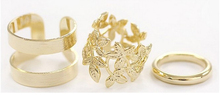 3pcs Fashion Punk Style Metal Gold Silver Plated Leaf Above Knuckle Hollow Out Leaves Band Midi