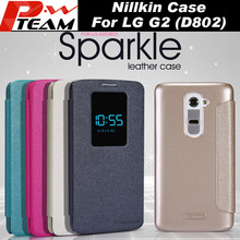 Case For LG D802 NILLKIN Sparkle Series Ultra-thin clamshell Window Leather Flip Case for LG G2 D802 free shipping