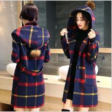 2016 fashion young women tartan clothing long girls coat jacket autumn winter overcoat for female fashion lady warm woolen coats