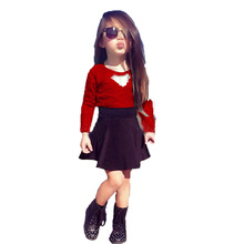 Kids Children Baby Girls Clothing Set Fashion 2 Two Pieces Hollow Lace Tops and Elastic Waist Solid Skirt Set 2-10Y Clear