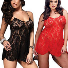 Sexy Women’s Intimate Lingerie Lace Dress Babydoll Sleepwear G-string Plus Size