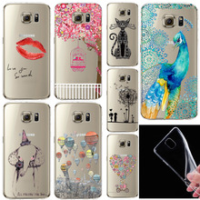 Phone Case For Samsung Galaxy S6 edge Soft Clear TPU Back Cover Printed Dandelion Balloons Peacock Feather Phone Case WHD1377