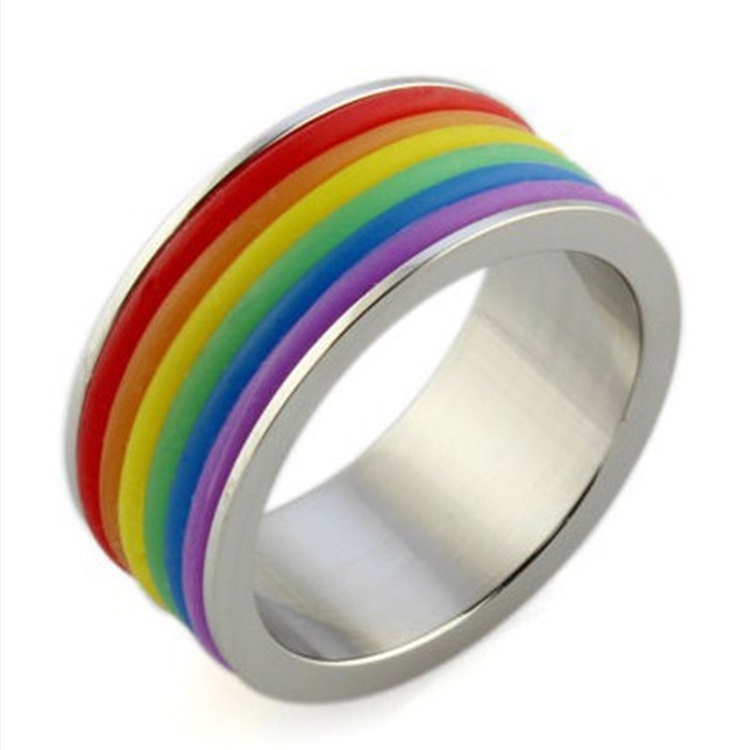 New Hot 2015 Jewelry High Quality Inlaid Stone Stainless steel GAY Lesbian Ring Rainbow Ring 1