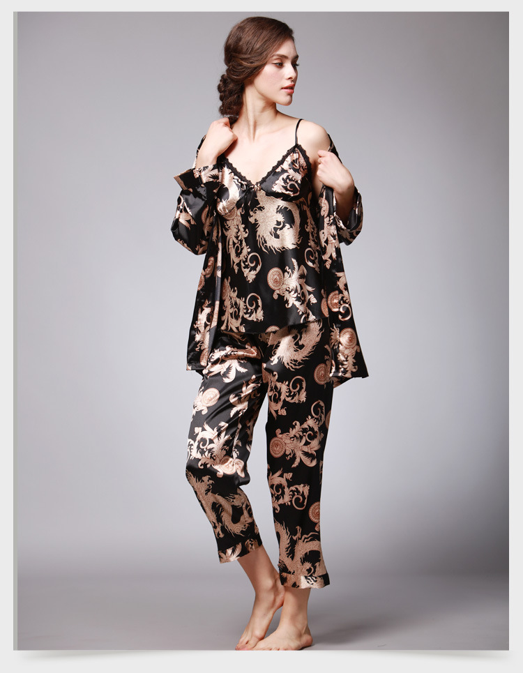 Wholesale Luxury Chinese Dragon Pajama Sets Silk Satin Pajamas Set