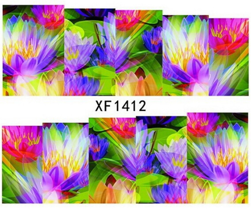 1sheets DIY Decals Mixed Purple Colors Lotus Flower Decals Water Transfer Full Colors Nail Art Stickers