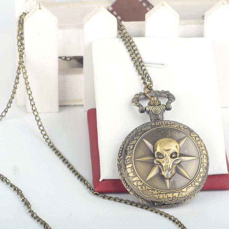  Cool Retro Pocket Watch Bronze Steampunk Human Skeleton Pocket Watch For Men Gifts Fashion Jewelry