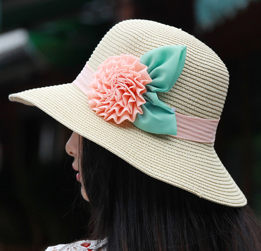 2015 New Design Solid Color Flower Bow Summer Hats...