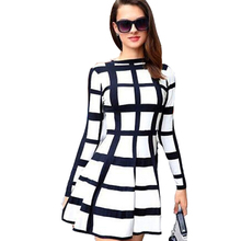 New Fashion Sexy Women Above Knee Mini Solid Sheath O-Neck Slim Short Dress Casual Spring Autumn Plaid One Color High Quality