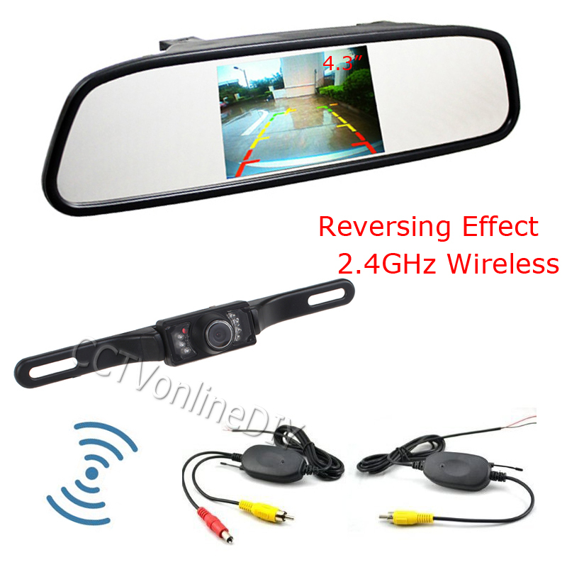 Фотография Universal 4.3" Inch TFT LCD Car Mirror Rear View Monitor with Wireless Reverse Car Rearview Backup IR Night Visoin Camera Kit
