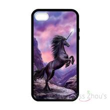 For iphone 4/4s 5/5s 5c SE 6/6s plus ipod touch 4/5/6 back skins mobile cellphone cases cover black unicorn fantasy