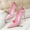 New Summer Women Pumps Sweet Beauty Bow Thin High Heels Shoes Suede High heeled Pointed Hollow