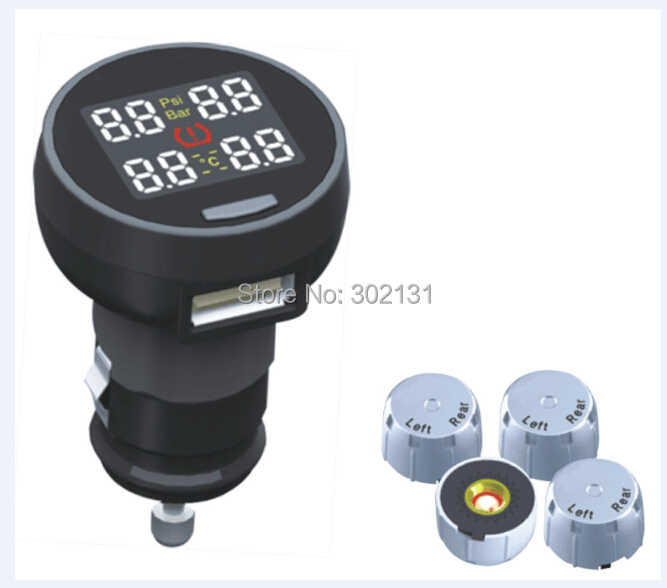 Free shipping Wireless tire pressure monitoring tpms system monitor 4 external sensors retail package car tpms