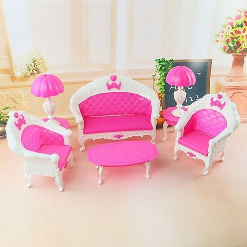 6pc/set New Mini Pink Kids Baby Girls Cute Toy Pinks Doll Furniture